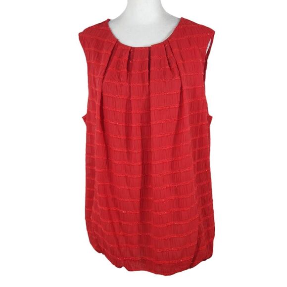 Liz Claiborne Red Sleeveless Top with Bubble Hemline and Sparkly Accents Size 1X - Picture 1 of 9